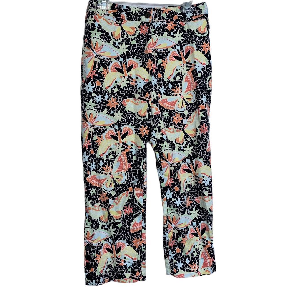Harold's Jeans Womens 8 Butterfly Floral Print Slacks Stretch Cropped Button Leg - Picture 11 of 12